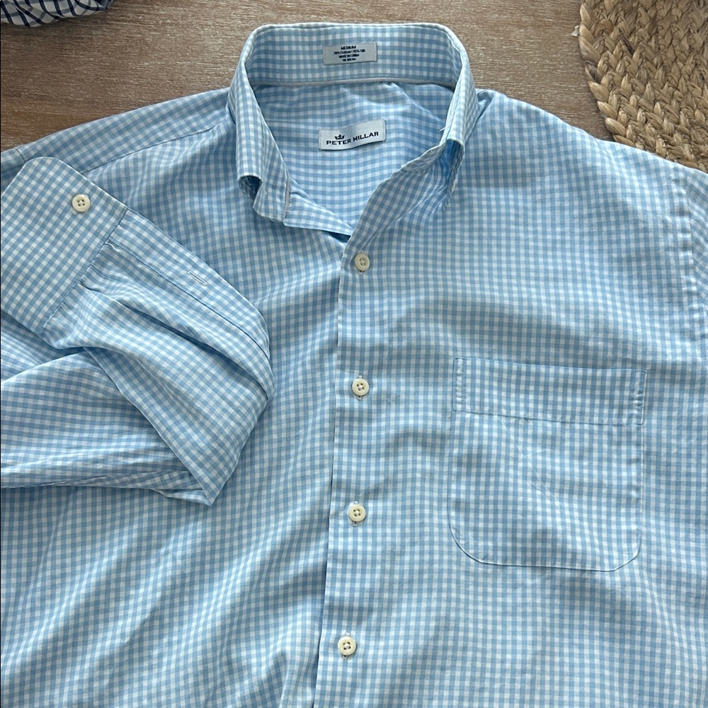 Peter Millar Light Blue Gingham Button-Down Shirt - image 1